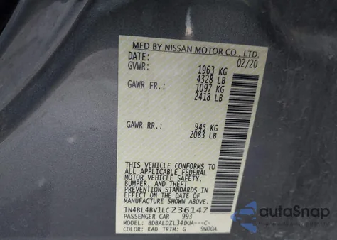 2020 Nissan Altima S Fwd из США, поврежденный, VIN 1N4BL4BV1LC236147